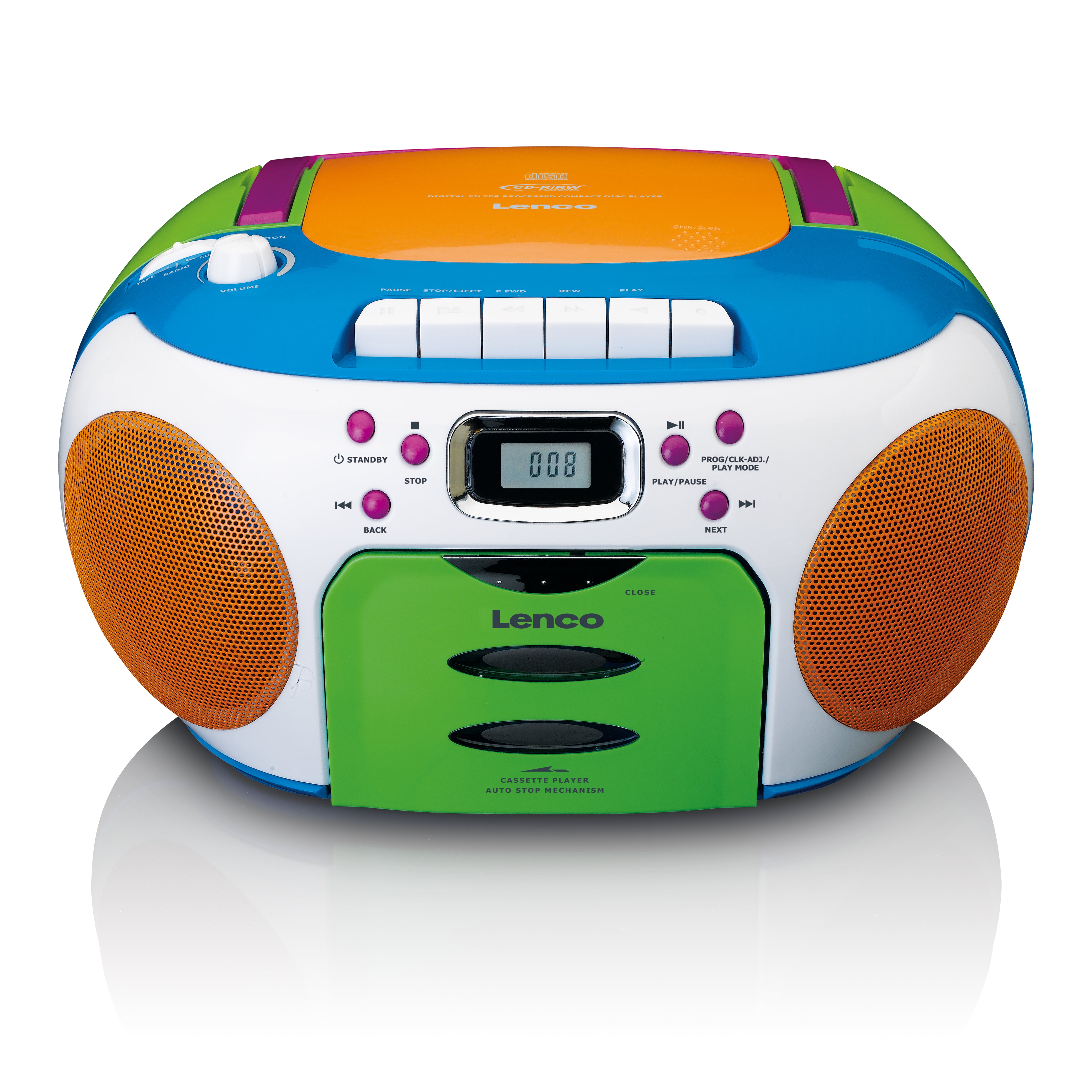 Lenco SCD-971 Tragbares Kinderradio - - und Kopfhöreranschluß FM-Radio CD-Player mit Kassettendeck - - Bunt
