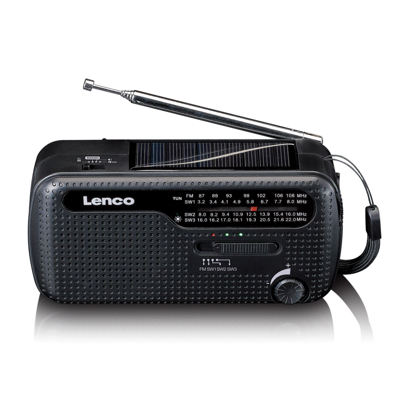 Lenco MCR-112BK - Tragbares Notfall Kurbelradio mit Aufziehfunktion, Taschenlampe und Powerbank in einem - Schwarz