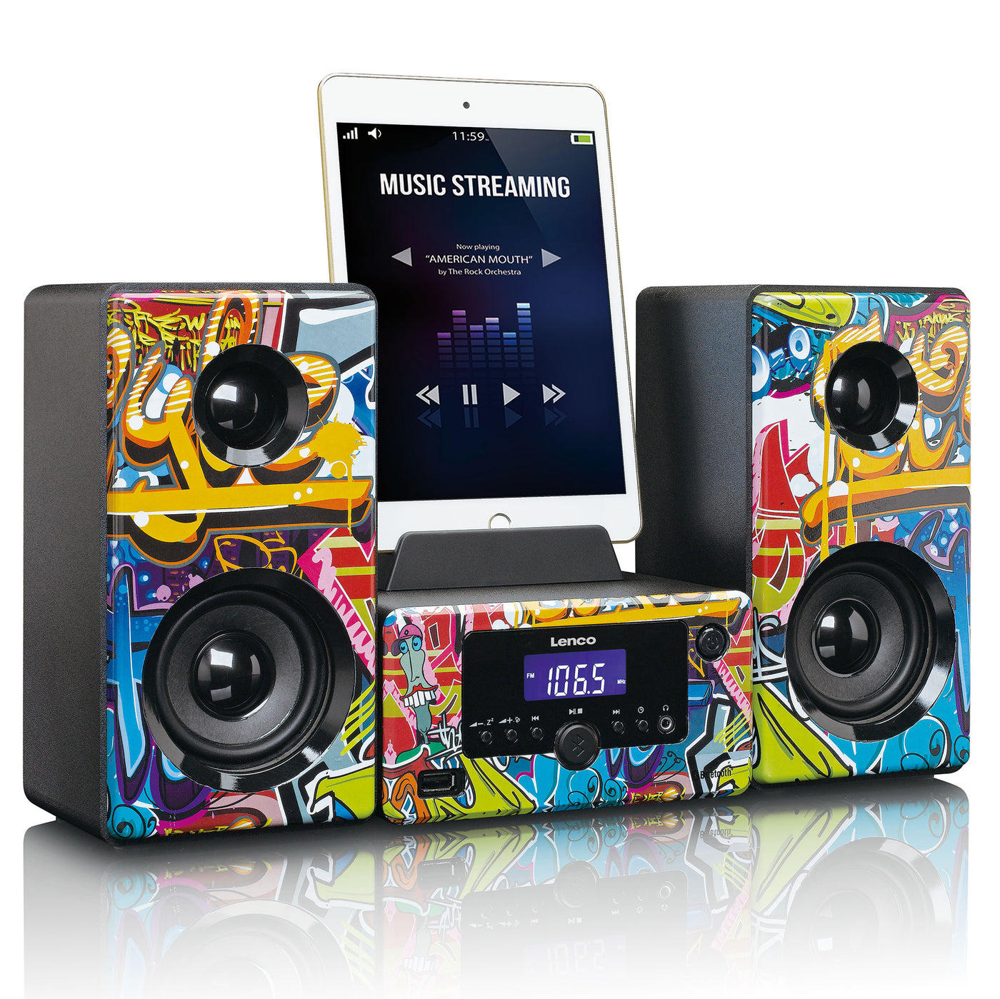 Lenco MC-020 Tags - Mikro-Stereoanlage mit FM-Radio, Bluetooth®, USB und AUX-Eingang - Tags
