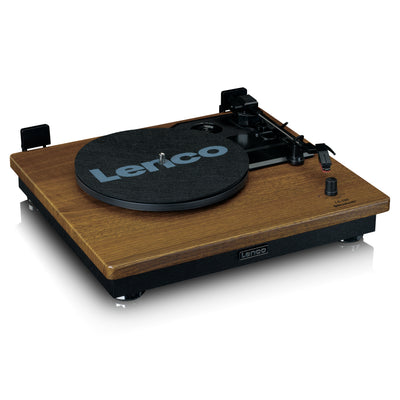 Lenco LS-100WD - Plattenspieler mit Riemenantrieb und Holzgehäuse - 2 Externe Lautsprecher - Kopfhöreranschluß - Holz