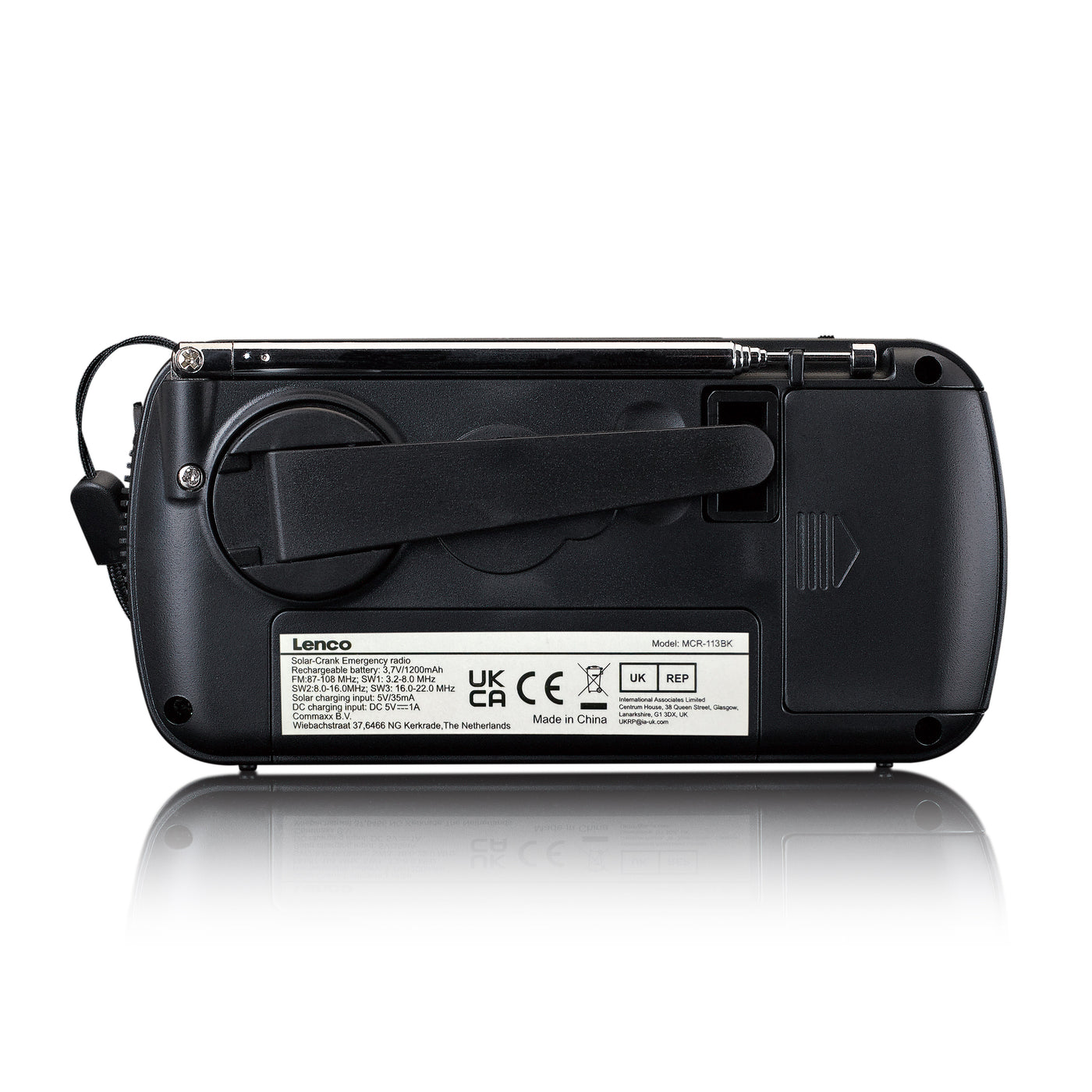 Lenco MCR-112BK - Tragbares Notfall Kurbelradio mit Aufziehfunktion, Taschenlampe und Powerbank in einem - Schwarz