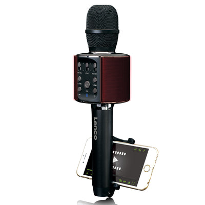Lenco BMC-180BK - Karaoke Mikrofon mit Bluetooth® - 5 Watt RMS Lautsprecher - Integrierter Akku - Lichteffekte - Handyhalter - USB/SD - Schwarz