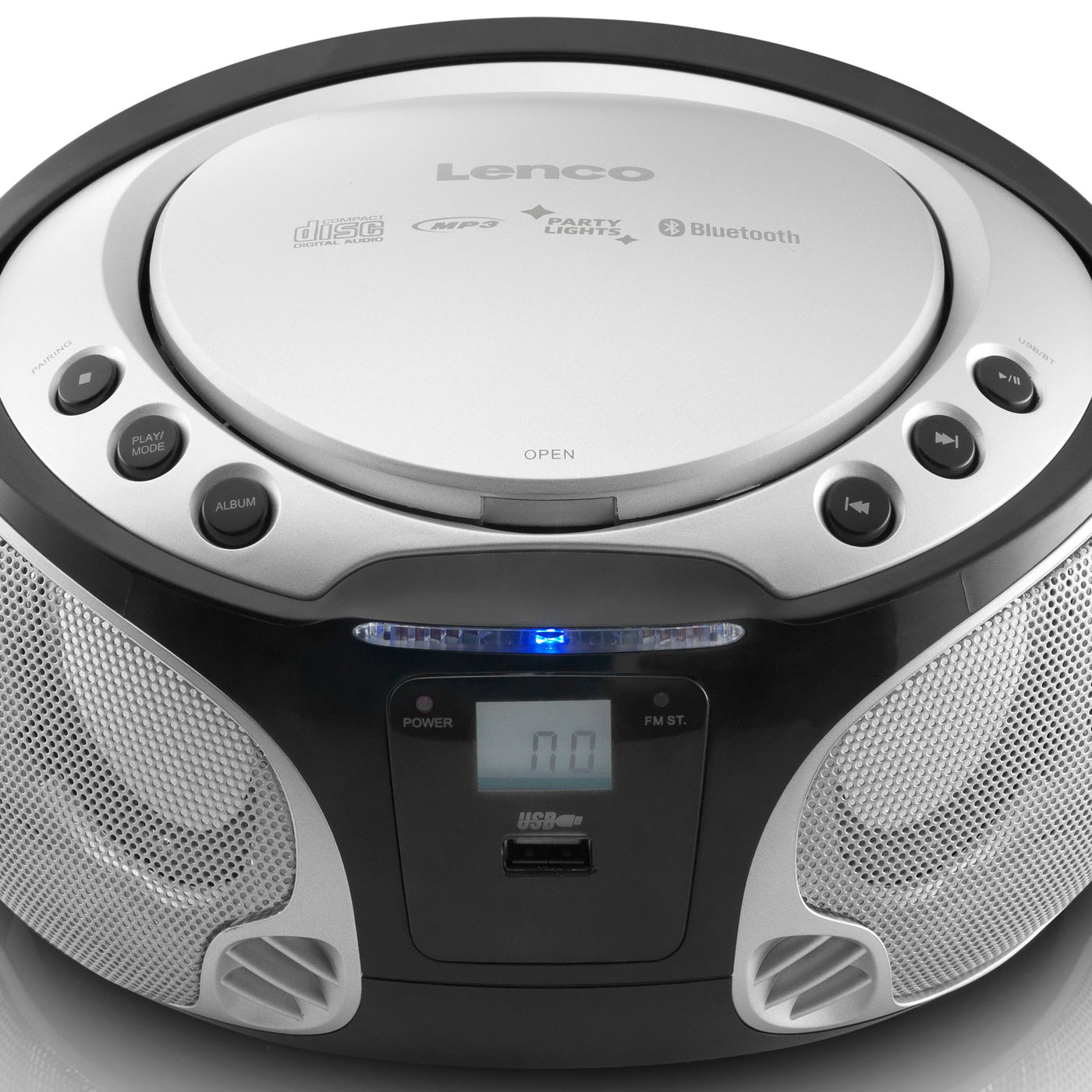 Lenco SCD-550SI - Tragbares FM-Radio mit CD/MP3-Player - Bluetooth® - USB-Anschluß - Lichteffekte - Kopfhörerausgang - Silber