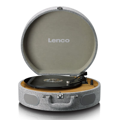 Lenco LS-66GY - Retro Plattenspieler im Holzgehäuse mit eingebauten Lautsprechern, Bluetooth® und AT3600L Tonabnehmer - Grau