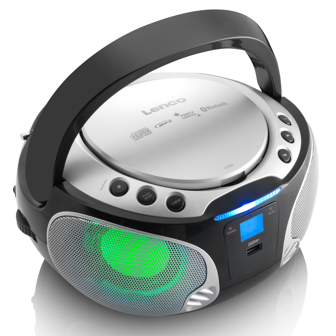 Lenco SCD-550SI - Tragbares FM-Radio mit CD/MP3-Player - Bluetooth® - USB-Anschluß - Lichteffekte - Kopfhörerausgang - Silber