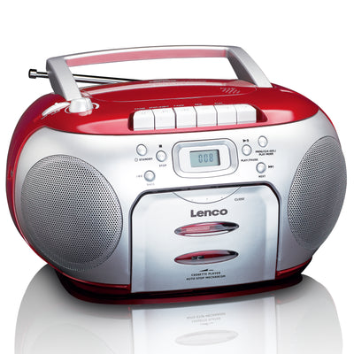 Lenco SCD-420RD - Tragbares FM-Radio mit CD-Player und Kassettendeck - Kopfhöreranschluß - Rot