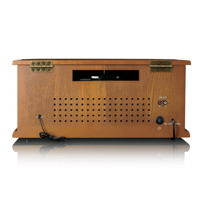 Classic Phono TCD-2571WD - Holz-Plattenspieler im Retro-Design mit Bluetooth®, DAB+/FM-Radio, USB-Codierung, CD-Player, Kassettenspieler und eingebauten Lautsprechern - Holz