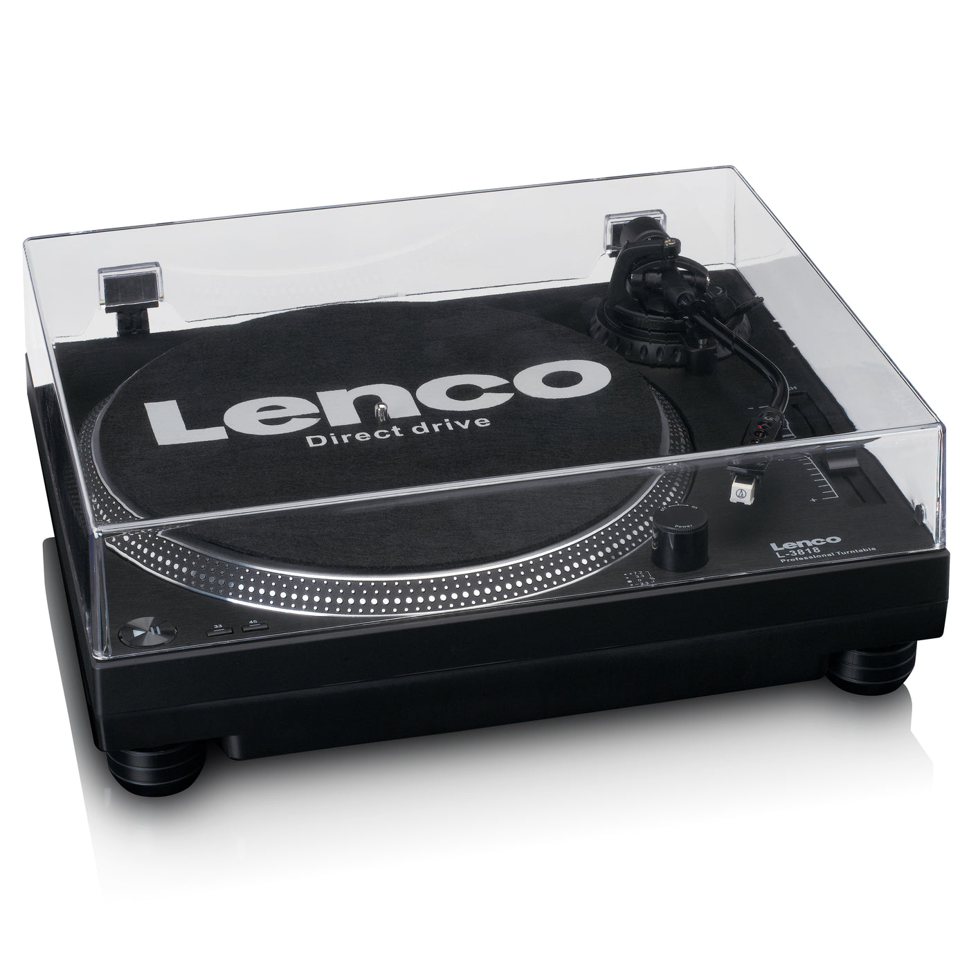 Lenco L-3818BK - Plattenspieler mit Direktantrieb - DJ Plattenspieler - Pitch Control - 33 und 45 U/min - Stereo Vorverstärker - USB - RCA Line-Out - Digitalisierung via PC - Schwarz