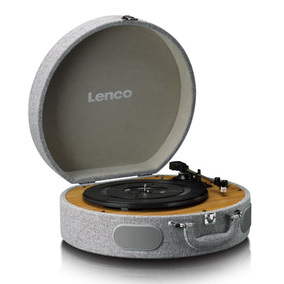 Lenco LS-66GY - Retro Plattenspieler im Holzgehäuse mit eingebauten Lautsprechern, Bluetooth® und AT3600L Tonabnehmer - Grau