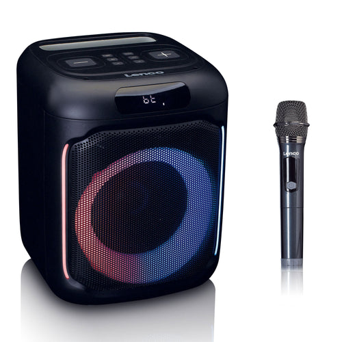 Lenco PA-100BK - Bluetooth® Party-Lautsprecher mit LED-Lichteffekten - 100W RMS, USB, 14 Stunden Batterielaufzeit - Schwarz