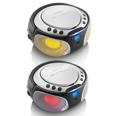 Lenco SCD-550SI - Tragbares FM-Radio mit CD/MP3-Player - Bluetooth® - USB-Anschluß - Lichteffekte - Kopfhörerausgang - Silber