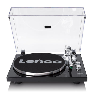 Lenco LBT-215BK - Plattenspieler mit Bluetooth®, Metall-Plattenteller, Tonarm und Gegengewicht - Exklusive Piano Black Farbe