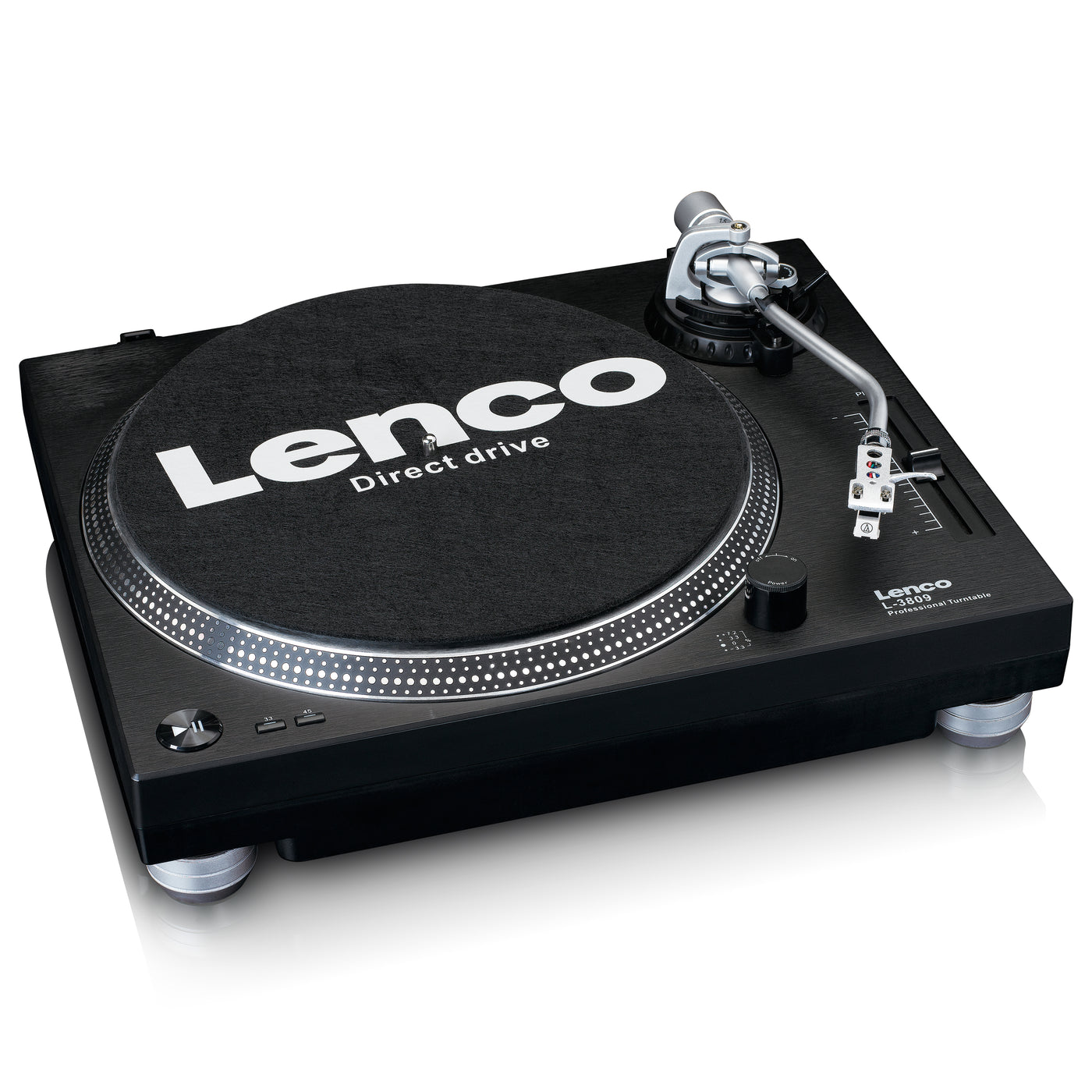 Lenco L-3809BK - Plattenspieler mit Direktantrieb - Pitch Control - USB/PC-Encoding - schwarz
