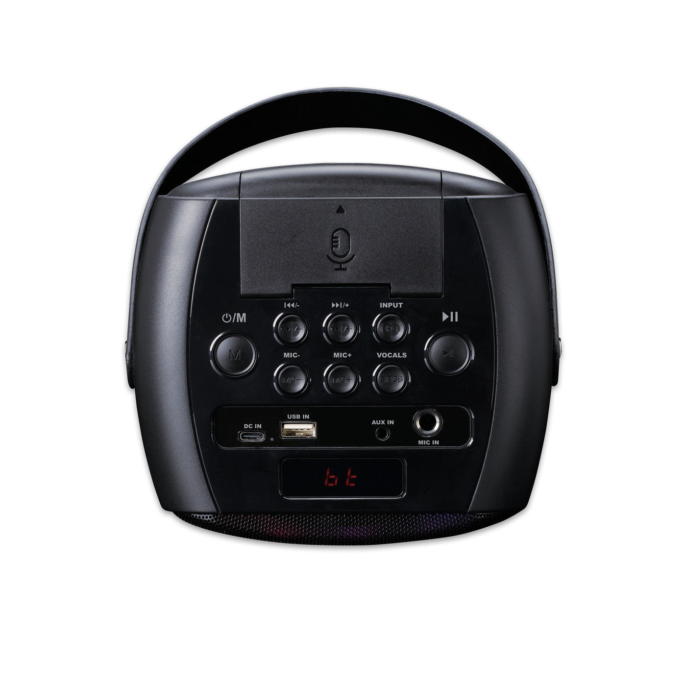 LENCO BTC-060BK - Karaoke-Set mit Bluetooth®, wiederaufladbarem Akku, drahtlosem Karaoke-Mikrofon und Disco-LED-Beleuchtung - Schwarz