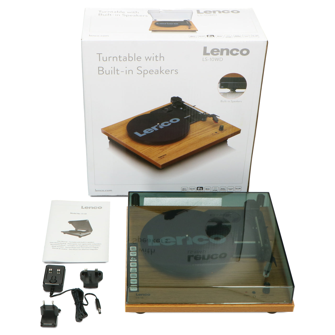 Lenco LS-10WD - Plattenspieler mit Riemenantrieb und Holzgehäuse - eingebaute Lautsprecher - Kopfhöreranschluß - Holz