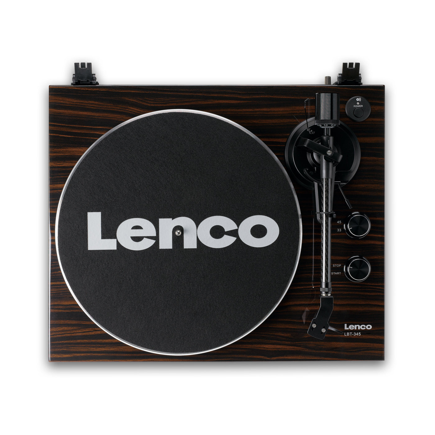 Lenco LBT-345WA - Plattenspieler mit Bluetooth® und Ortofon 2M Red Tonabnehmer, inklusive verchromtem Plattenspielerstabilisator - Walnuss