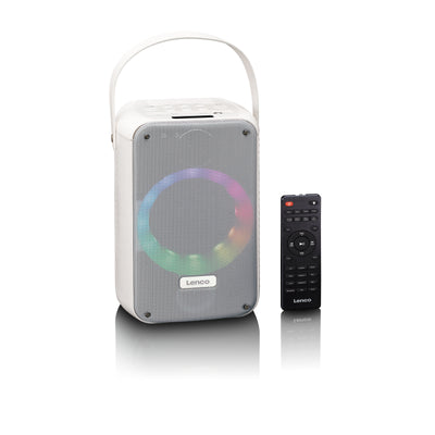 LENCO BTC-060WH - Karaoke-Set mit Bluetooth®, wiederaufladbarem Akku, drahtlosem Karaoke-Mikrofon und Disco-LED-Beleuchtung - Weiß