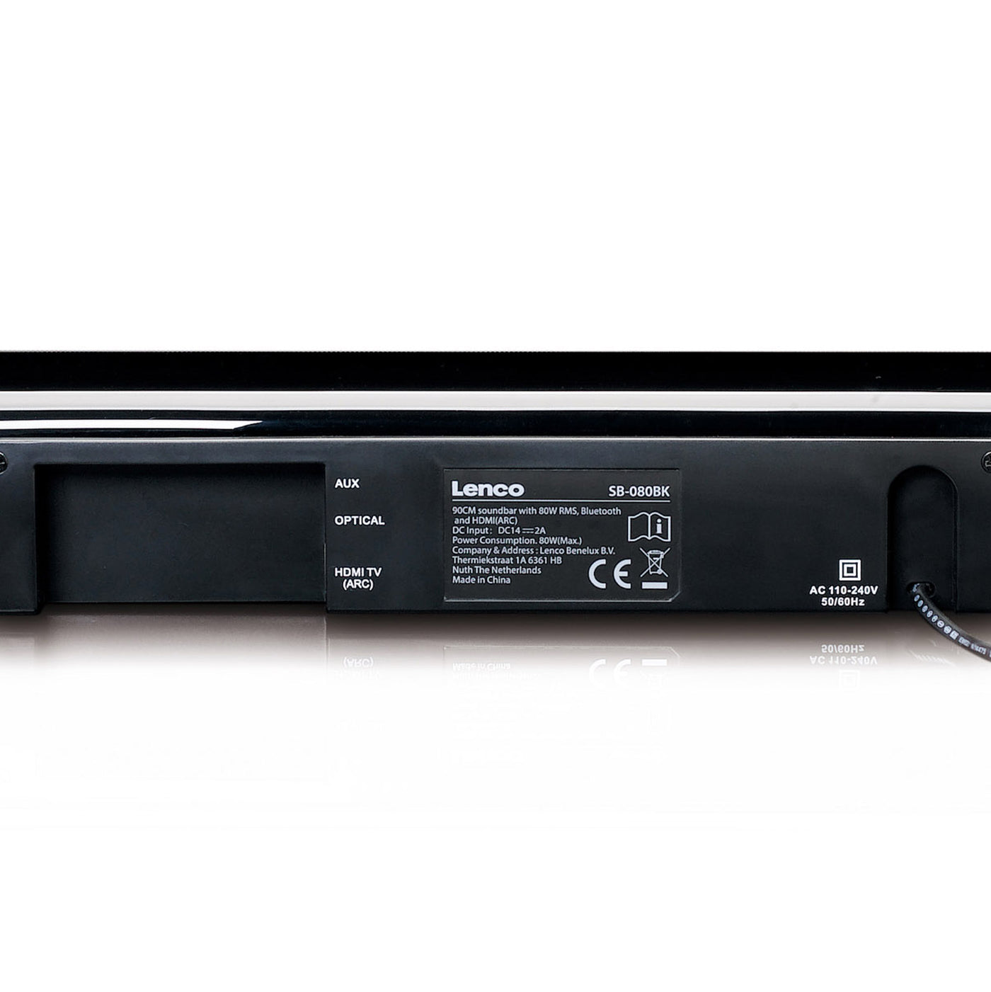 Lenco SB-080 - 90 cm Soundbar mit Bluetooth® - 80 Watt RMS - Eingebauter Subwoofer - USB-Eingang- HDMI (ARC) - Optischer Eingang - Schwarz