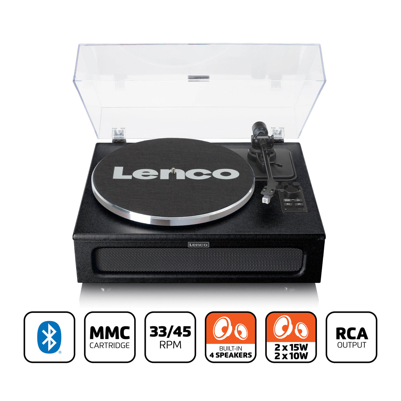 Lenco LS-430BK - Plattenspieler mit 4 eingebauten Lautsprechern - 40 Watt RMS - Bluetooth® - Kunstleder Schwarz