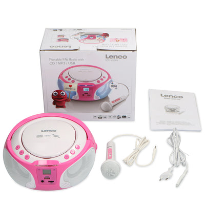 Lenco SCD-650PK - Tragbares FM-Radio mit CD/MP3-Player - USB-Anschluß - Karaoke - Mikrofon - Lichteffekte - Pink