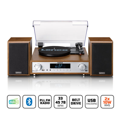 Lenco MC-160WD - HiFi Stereoanlage mit Plattenspieler, DAB+/FM-Radio und Bluetooth® - Holz