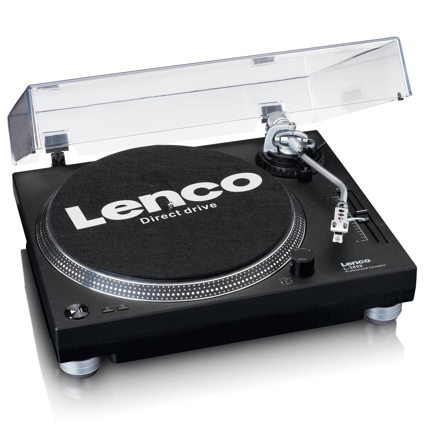 Lenco L-3809BK - Plattenspieler mit Direktantrieb - Pitch Control - USB/PC-Encoding - schwarz
