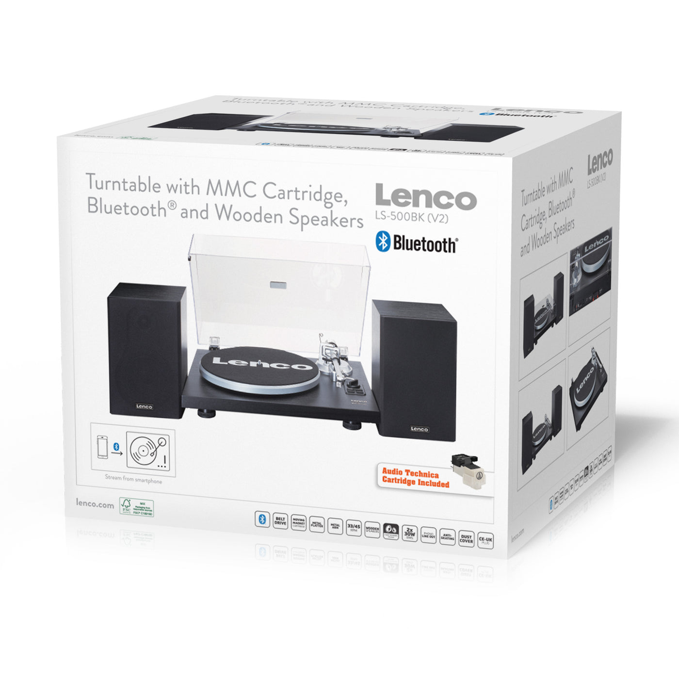 Lenco LS-500BK - Bluetooth® Plattenspieler mit zwei externen Lautsprechern und 2 x 30 Watt RMS - Schwarz