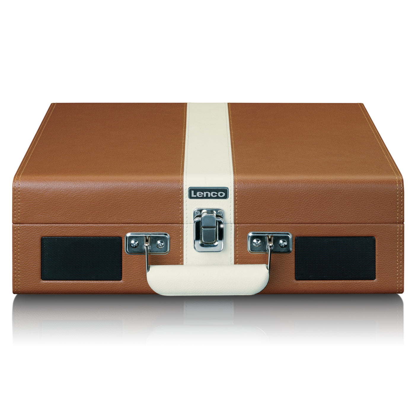Classic Phono TT-120BNWH - Plattenspieler mit Bluetooth®-Empfang, integrierten Lautsprechern und wiederaufladbarem Akku - Braun/Weiß