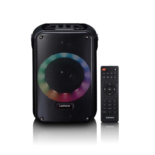 LENCO BTC-060BK - Karaoke-Set mit Bluetooth®, wiederaufladbarem Akku, drahtlosem Karaoke-Mikrofon und Disco-LED-Beleuchtung