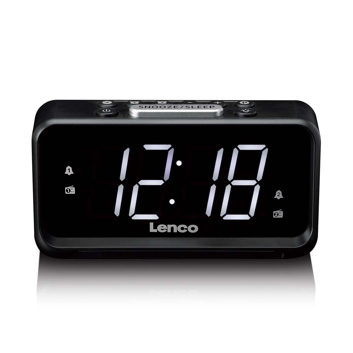 Lenco CR-28BK - Radiowecker mit manueller Dimmfunktion, Nachtlicht und hellem LED-Display - Schwarz