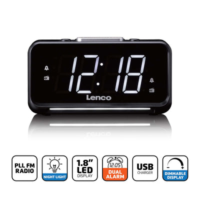Lenco CR-28BK - Radiowecker mit manueller Dimmfunktion, Nachtlicht und hellem LED-Display - Schwarz