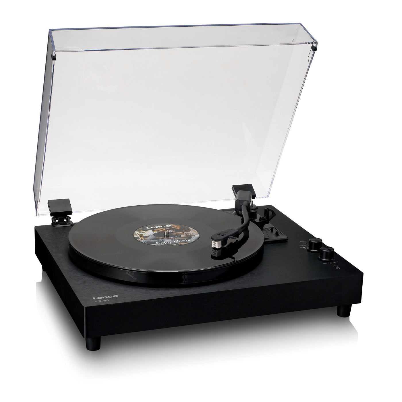 Lenco LS-60BK - Plattenspieler aus Holz mit Bluetooth und integrierten Lautsprechern - Schwarz