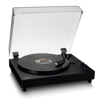 Lenco LS-60BK - Plattenspieler aus Holz mit Bluetooth und integrierten Lautsprechern - Schwarz