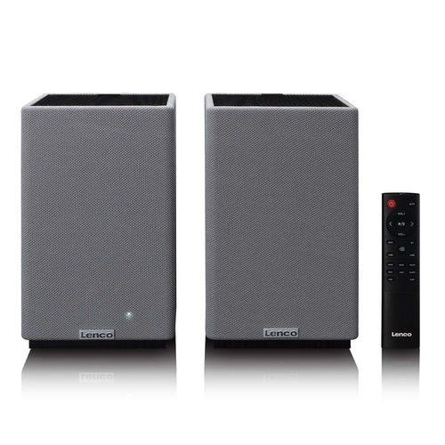 Lenco SPB-240BKGY - Set aus 2 HiFi Stereo Bluetooth® Lautsprechern - Kraftvoller Klang in stilvollem Design - Schwarz/Grau