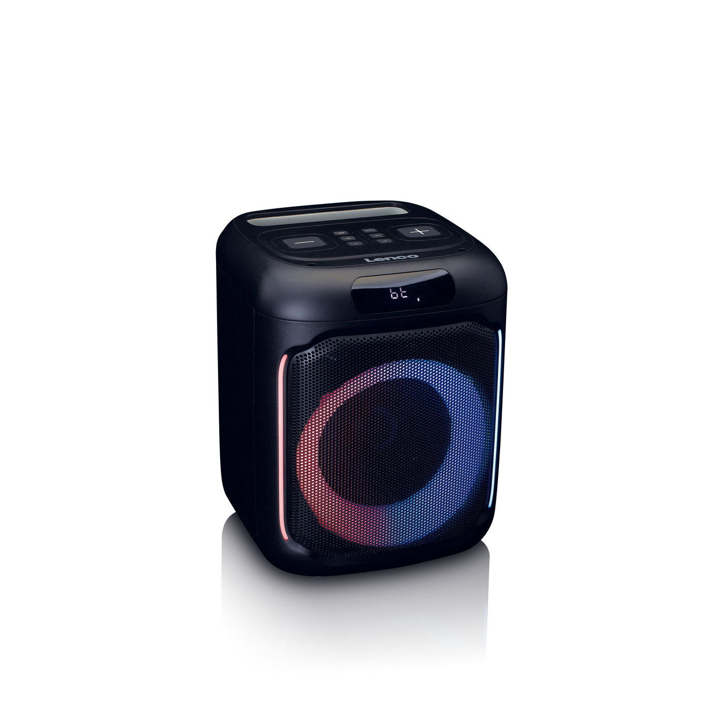 Lenco PA-100BK - Bluetooth® Party-Lautsprecher mit LED-Lichteffekten - 100W RMS, USB, 14 Stunden Batterielaufzeit - Schwarz