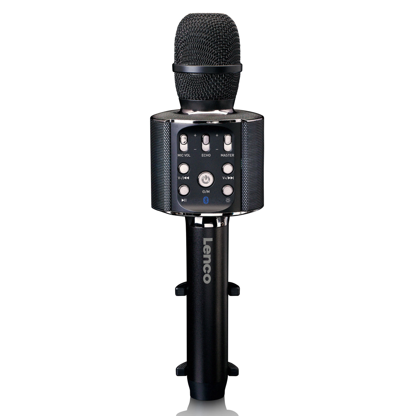 Lenco BMC-180BK - Karaoke Mikrofon mit Bluetooth® - 5 Watt RMS Lautsprecher - Integrierter Akku - Lichteffekte - Handyhalter - USB/SD - Schwarz