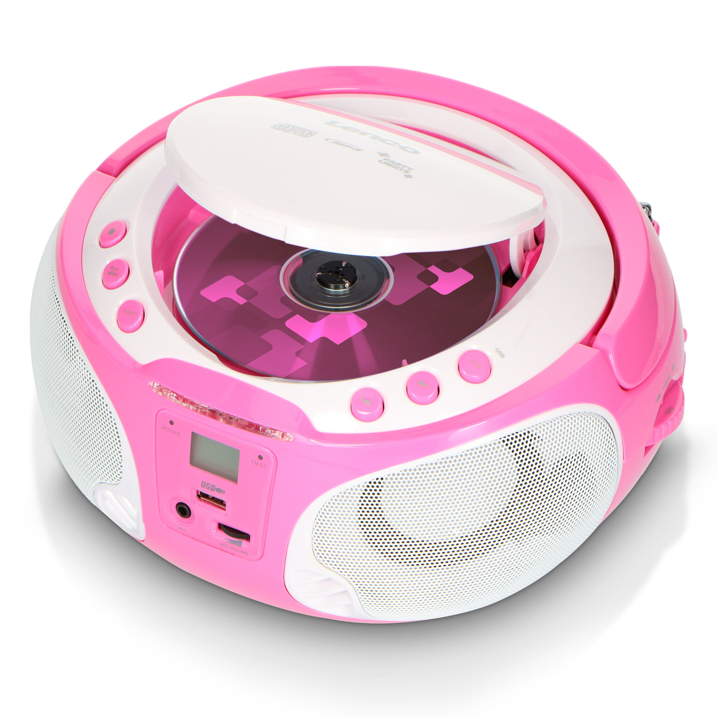 Lenco SCD-650PK - Tragbares FM-Radio mit CD/MP3-Player - USB-Anschluß - Karaoke - Mikrofon - Lichteffekte - Pink