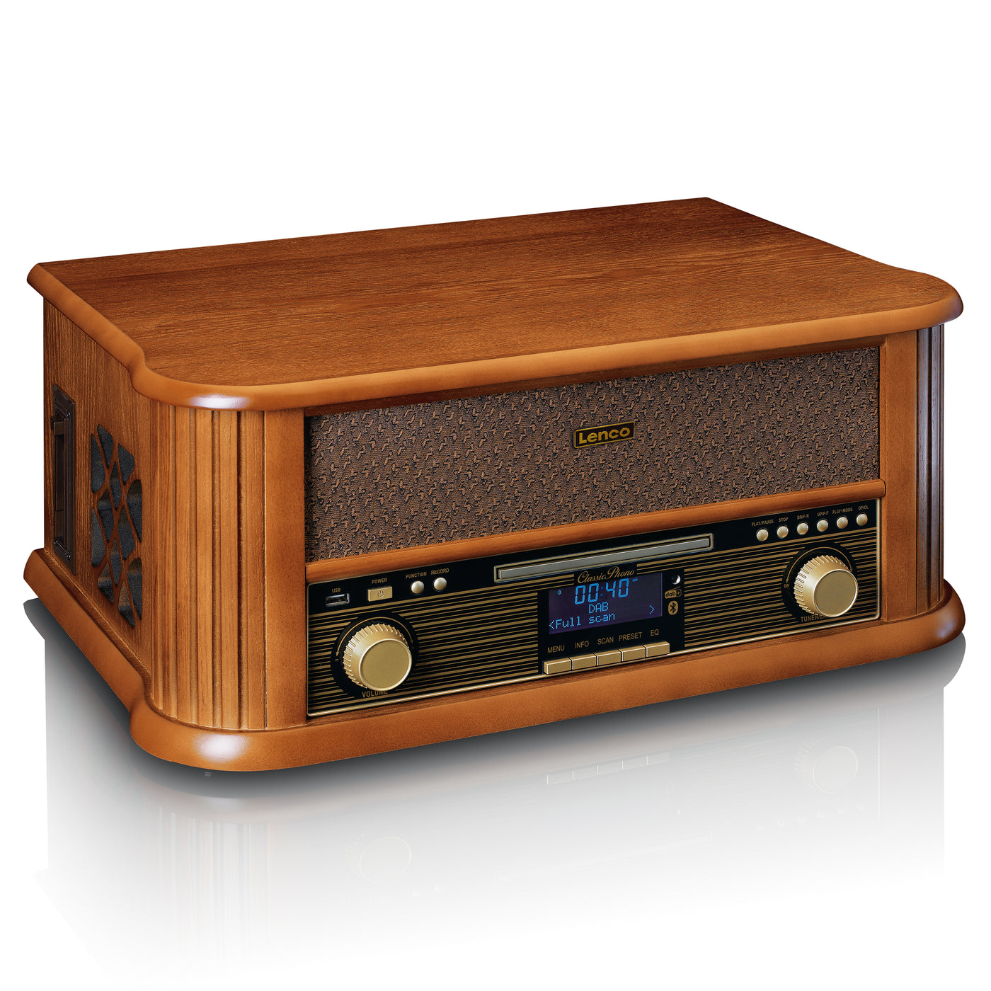 Classic Phono TCD-2570WD - Plattenspieler mit DAB+/UKW Radio, USB Codierung, CD- und Kassettenspieler - Holz