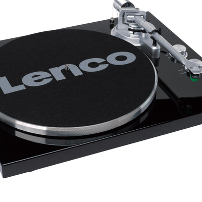 Lenco LBT-215BK - Plattenspieler mit Bluetooth®, Metall-Plattenteller, Tonarm und Gegengewicht - Exklusive Piano Black Farbe