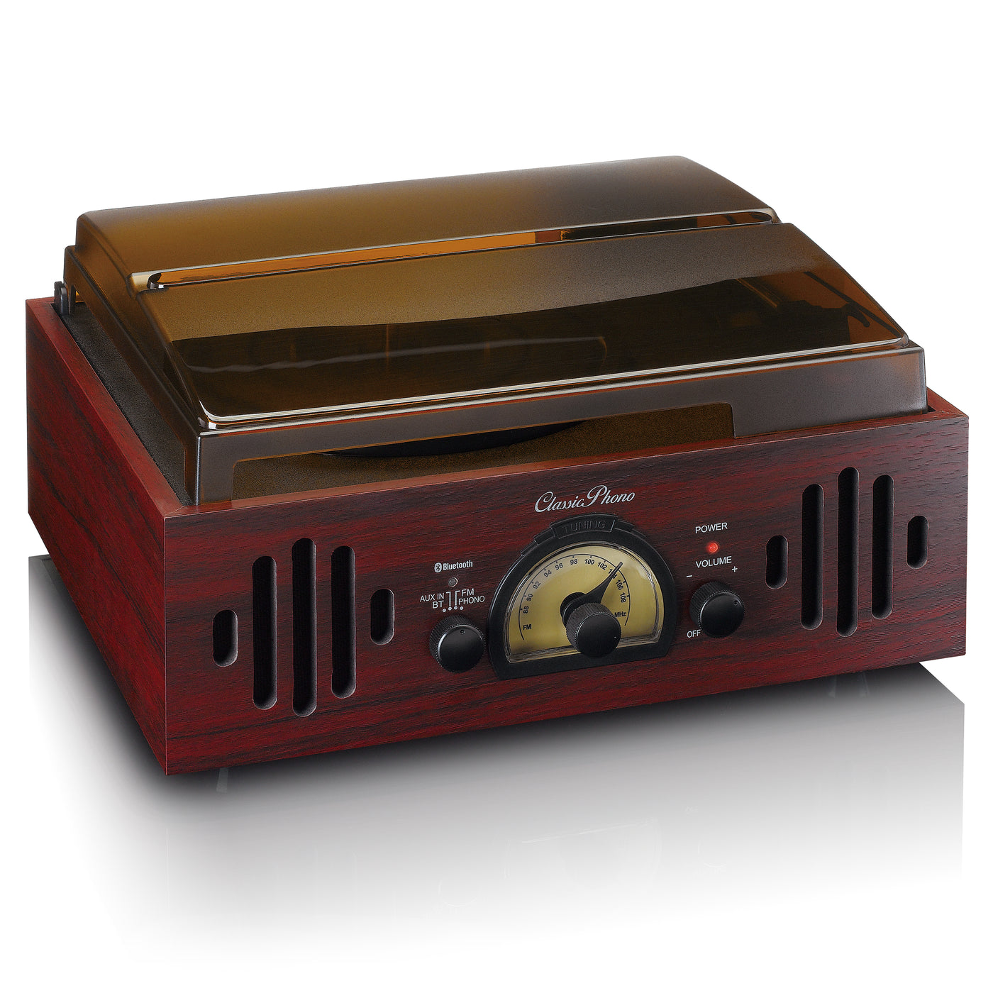 Classic Phono TT-43WA - Retro Plattenspieler - Bluetooth® - Integrierte Lautsprecher - Walnuss