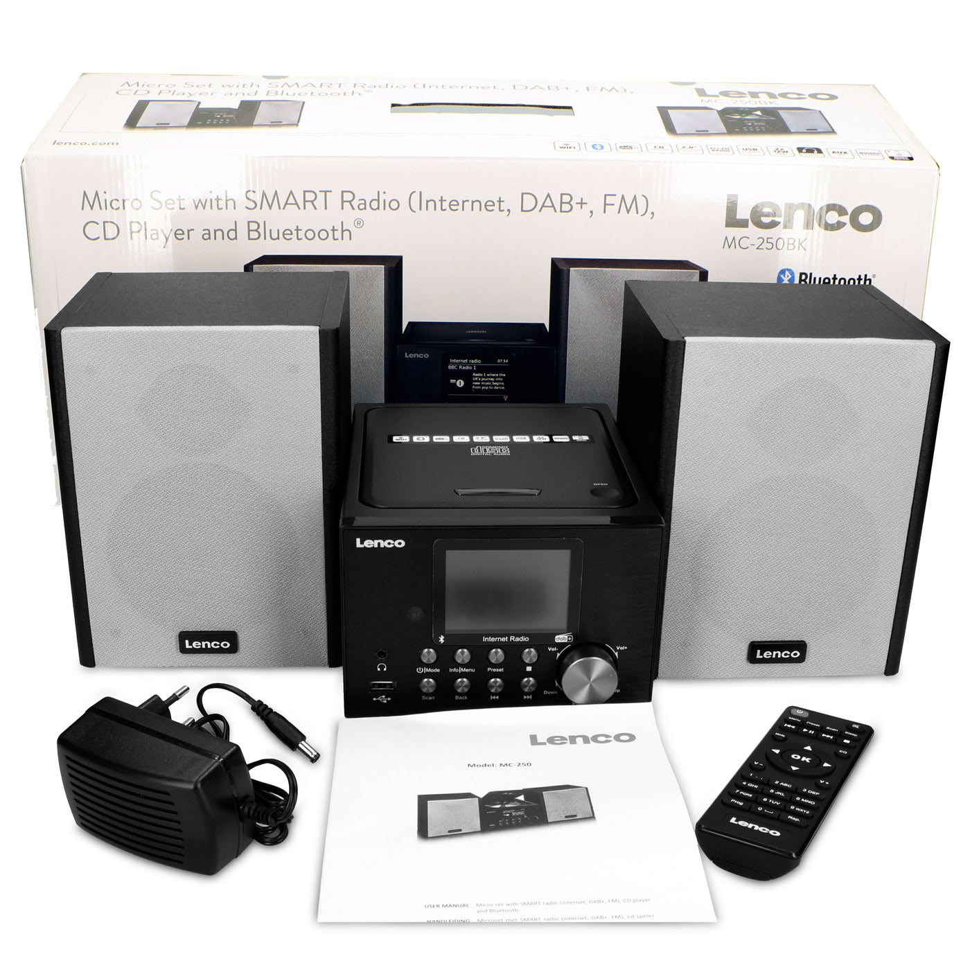 Lenco MC-250BK - Micro-Set mit Smart Radio, CD-/USB-Player, Internet, DAB+, Bluetooth® - Schwarz