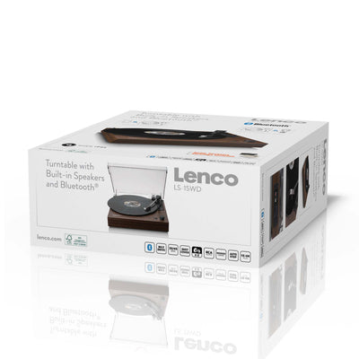 Lenco LS-15WD - Plattenspieler mit Bluetooth®, zwei integrierten Lautsprechern und AT3600L Tonabnehmer - Holz