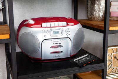 Lenco SCD-420RD - Tragbares FM-Radio mit CD-Player und Kassettendeck - Kopfhöreranschluß - Rot
