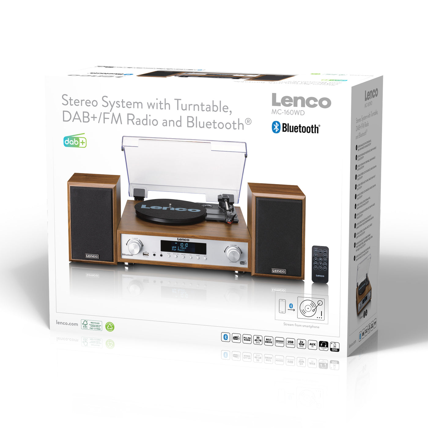 Lenco MC-160WD - HiFi Stereoanlage mit Plattenspieler, DAB+/FM-Radio und Bluetooth® - Holz