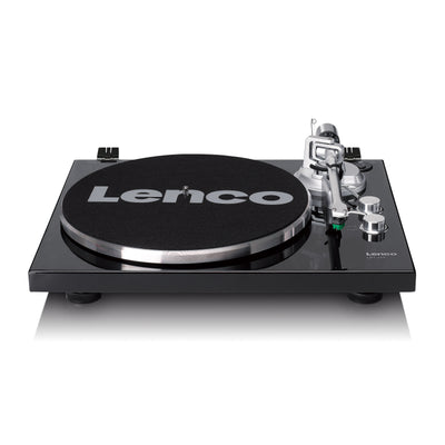 Lenco LBT-215BK - Plattenspieler mit Bluetooth®, Metall-Plattenteller, Tonarm und Gegengewicht - Exklusive Piano Black Farbe