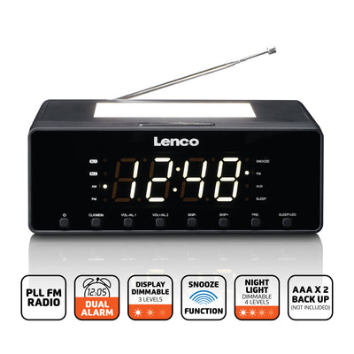 Lenco CR-540BK - Radiowecker mit dimmbarem Nachtlicht und USB-Ladefunktion - Schwarz