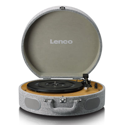 Lenco LS-66GY - Retro Plattenspieler im Holzgehäuse mit eingebauten Lautsprechern, Bluetooth® und AT3600L Tonabnehmer - Grau