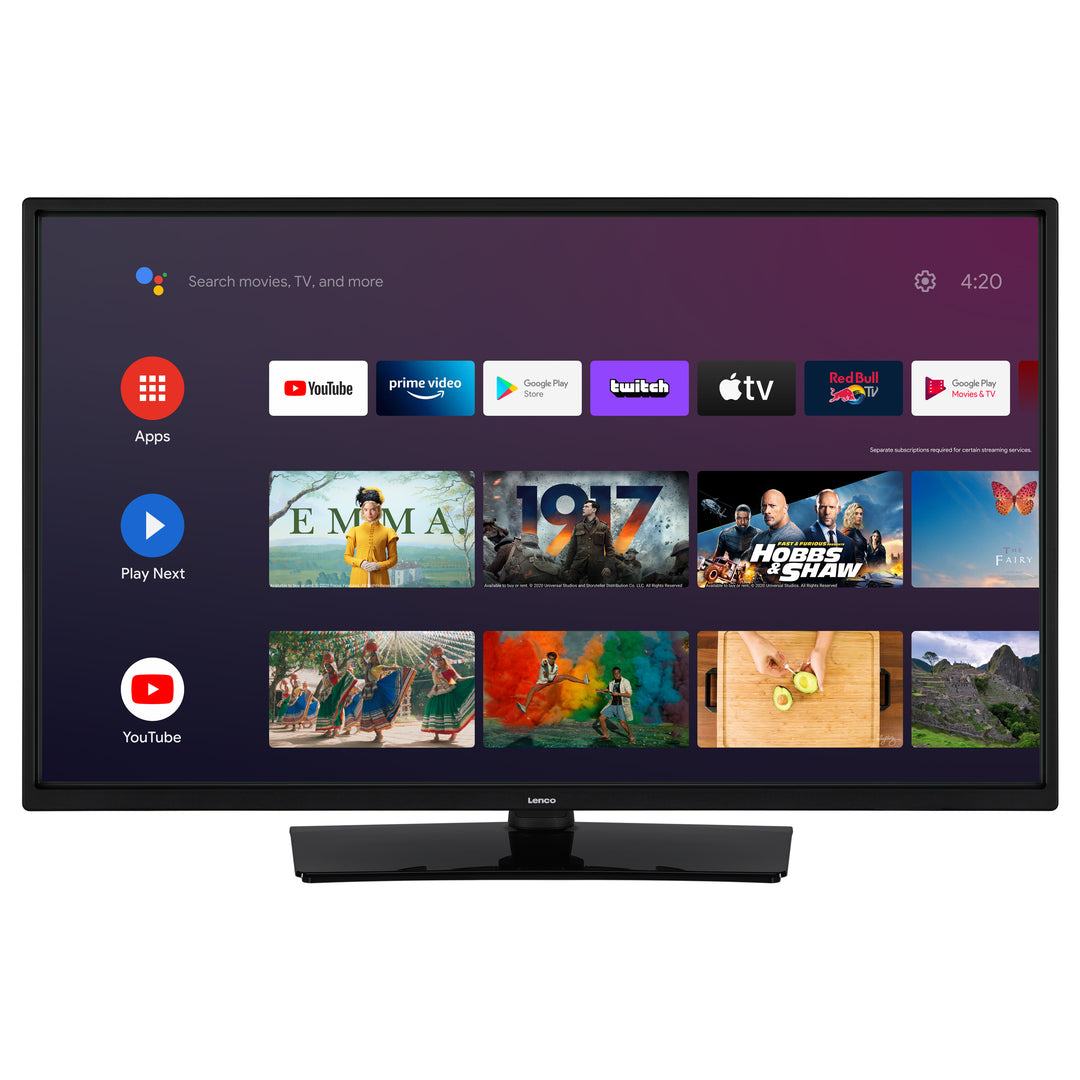 Lenco LED-3263BK (V2) - 32-Zoll Android-Smart-TV mit 12-V-Kfz-Adapter,  schwarz
