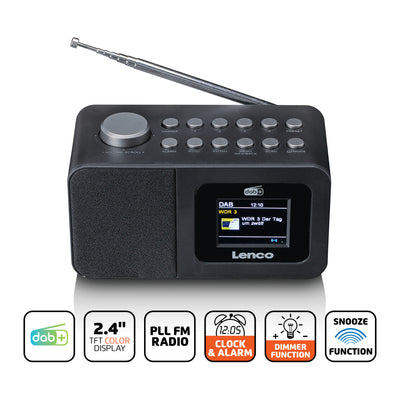 Lenco CR-625BK - DAB+/FM Radiowecker mit Farbdisplay, Sleeptimer und Doppelalarmfunktion - Schwarz