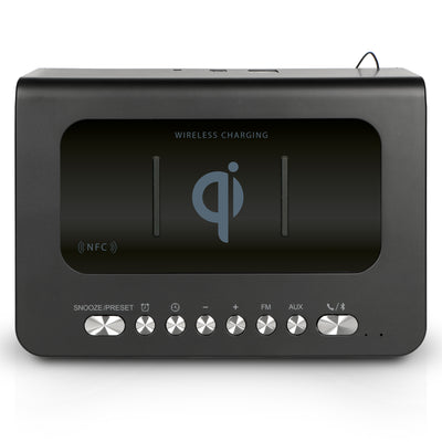 Lenco CR-580BK - Stereo FM-Radiowecker Bluetooth®, USB und drahtloses QI-Ladegerät - Schwarz